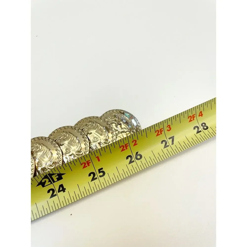 Vintage Gold Metallic Coin Lion Head Elastic Stretch Belt